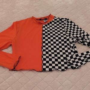 SHEIN Orange and Checkered Crop Top